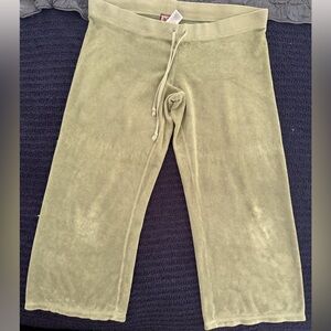 Vintage Juicy Couture Terry Cloth Crop Track Pants Y2K Low Rise Olive Green M